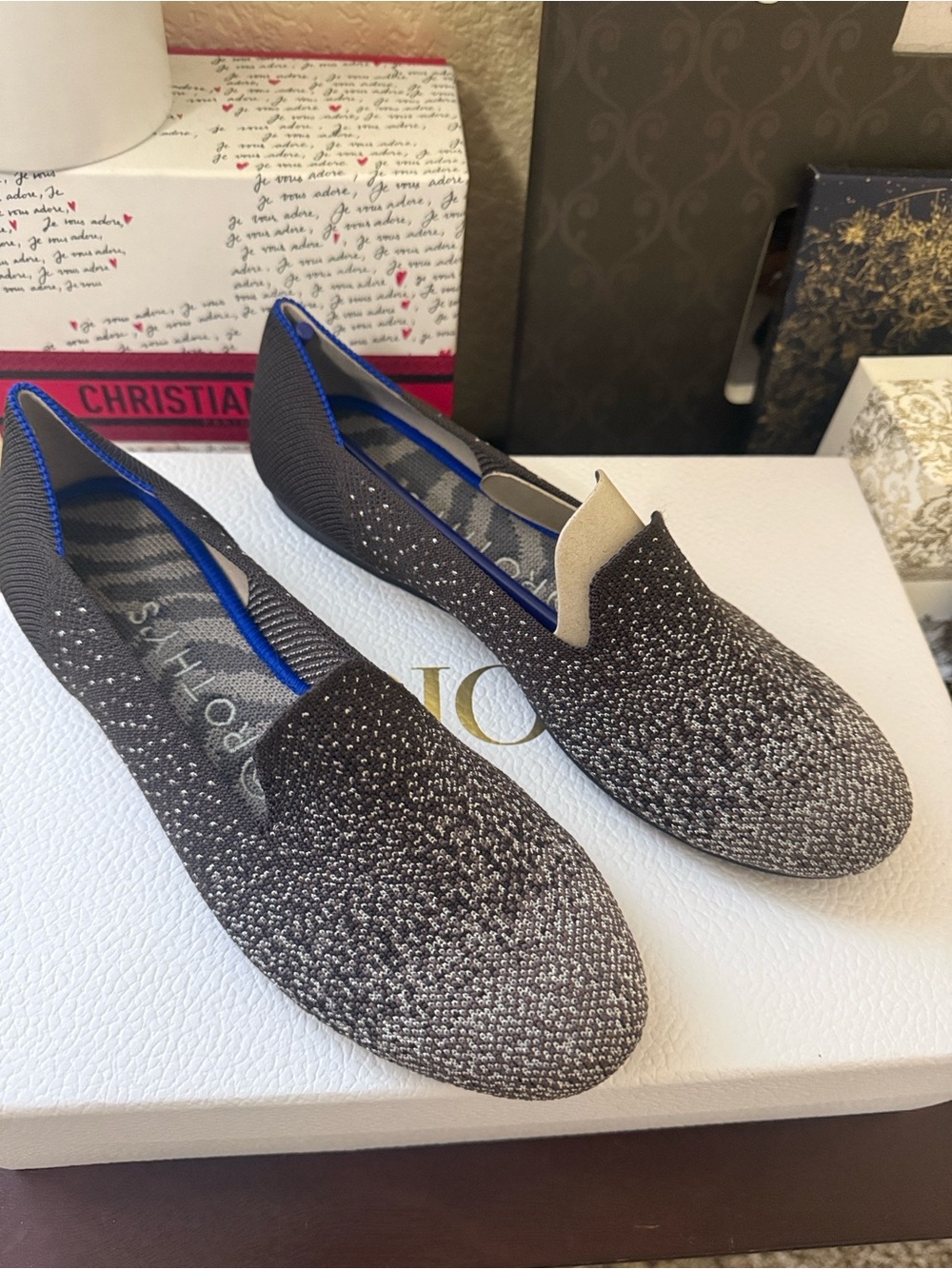 Rothy’s The Loafer Black & Metallic Knit Flats Size 7 | NWOT